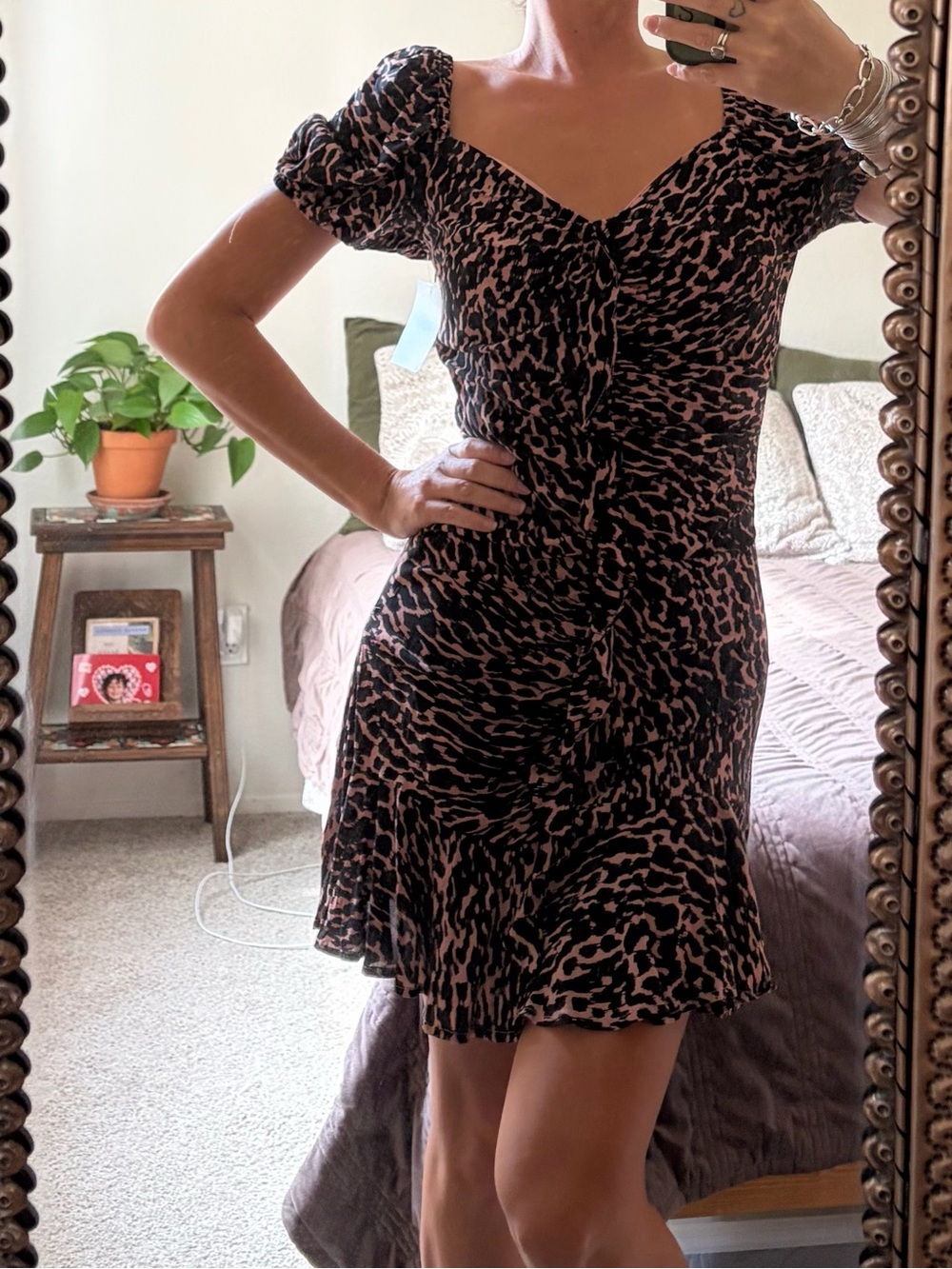 Vandevort Vagabond pink black puff sleeve mica mini dress animal print